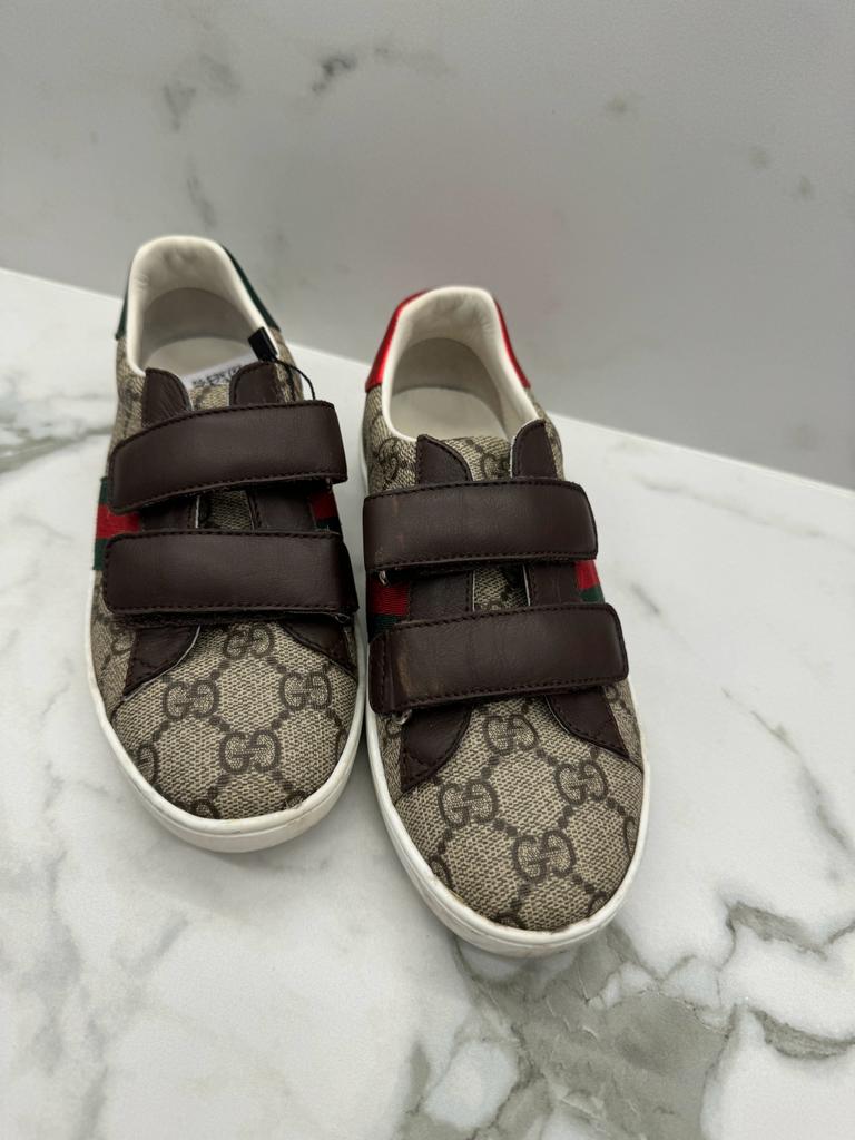 GUCCI PRELOVED JUNIOR ACE GG SUPREME SNEAKERS BEIGE